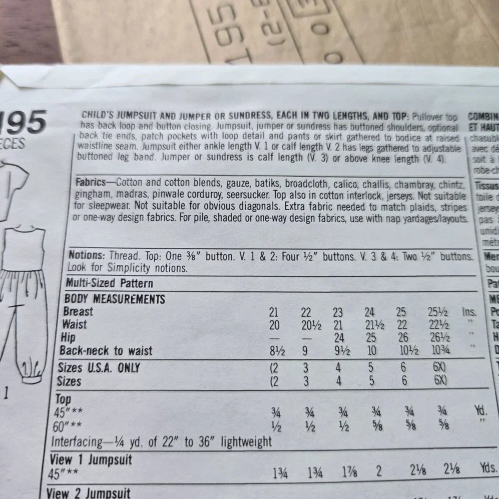 Simplicity 7195 sewing pattern Child's Jumpsuit Sundress Size 2-6x UNCUT